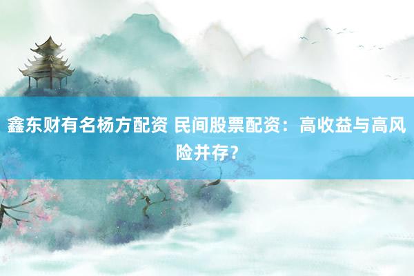 鑫东财有名杨方配资 民间股票配资:高收益与高风险并存?