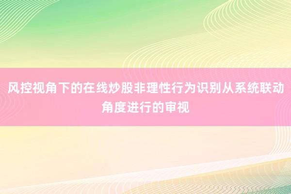 风控视角下的在线炒股非理性行为识别从系统联动角度进行的审视