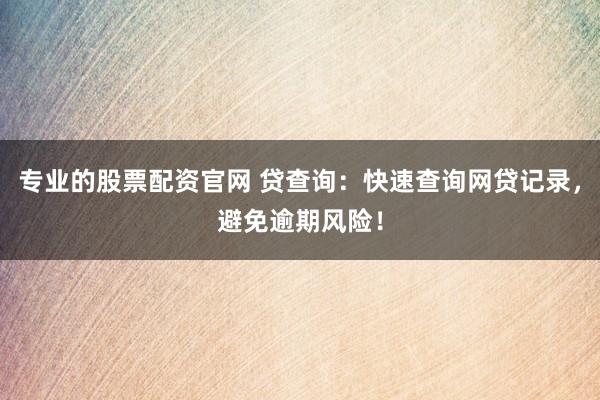 专业的股票配资官网 贷查询：快速查询网贷记录，避免逾期风险！