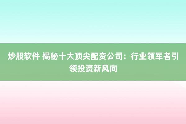 炒股软件 揭秘十大顶尖配资公司：行业领军者引领投资新风向