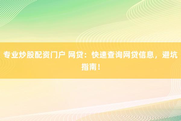 专业炒股配资门户 网贷:快速查询网贷信息,避坑指南!